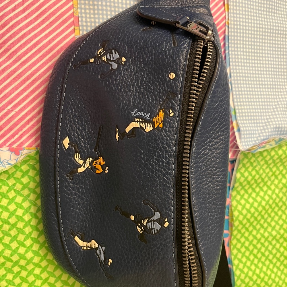 Coach Navy Leather Crossbody with Baseball Design